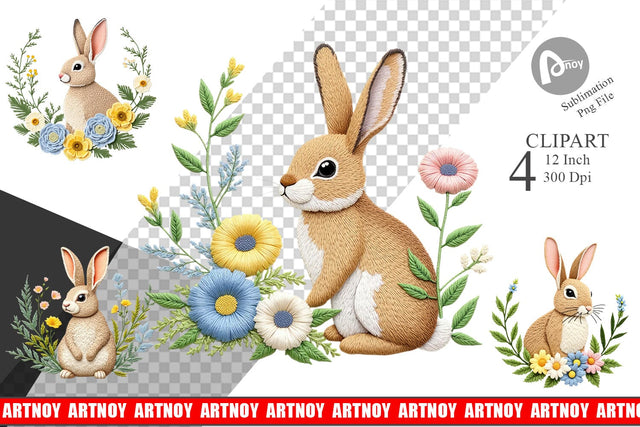 Rabbit Embroidery Clipart Sublimation artnoy 