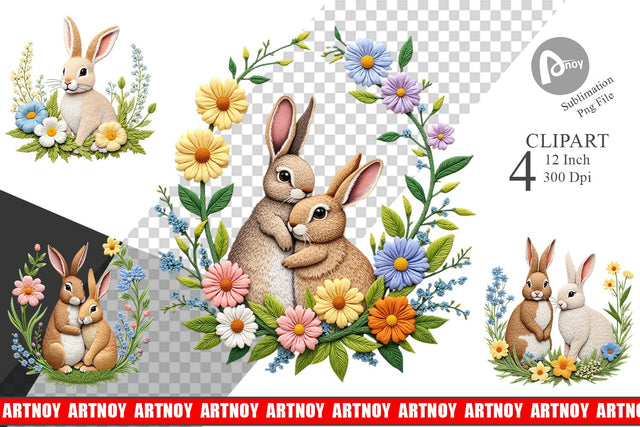 Rabbit Embroidery Clipart Sublimation artnoy 