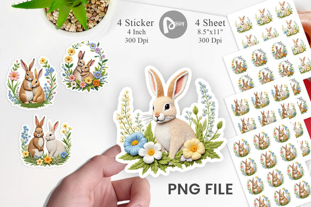 Rabbit Embroidery Sticker Sublimation artnoy 
