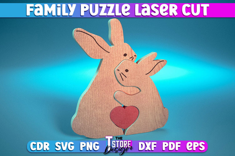 Rabbit Family Puzzle Laser Cut | Puzzle Laser Cut Design | CNC File SVG The T Store Design 