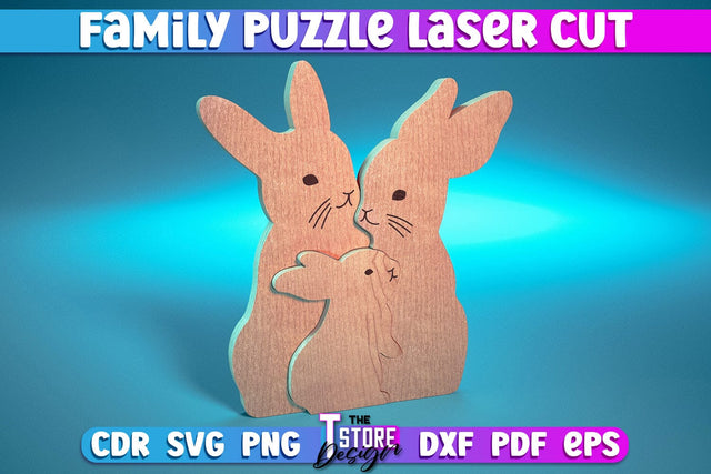 Rabbit Family Puzzle Laser Cut | Puzzle Laser Cut Design | CNC File SVG The T Store Design 