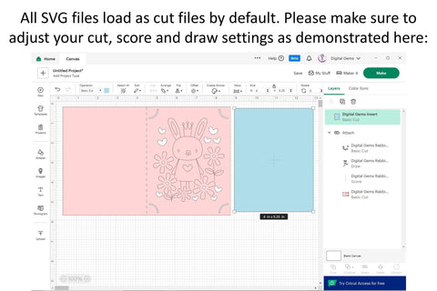 Rabbit insert card. SVG Digital Gems 