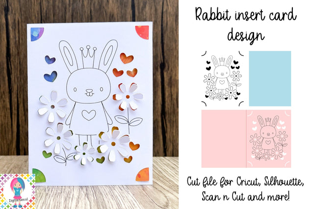 Rabbit insert card. SVG Digital Gems 