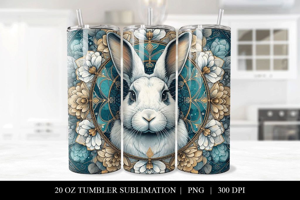 Rabbit Mandala Tumbler Sublimation Design - So Fontsy