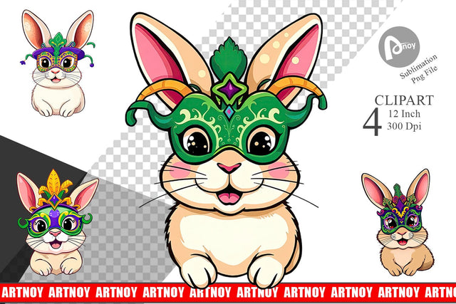 Rabbit Mardi Gras Clipart Sublimation artnoy 