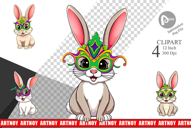 Rabbit Mardi Gras Clipart Sublimation artnoy 