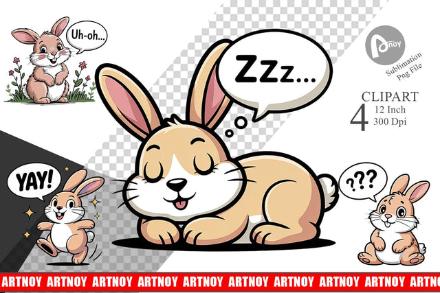 Rabbit Mood Clipart Sublimation artnoy 
