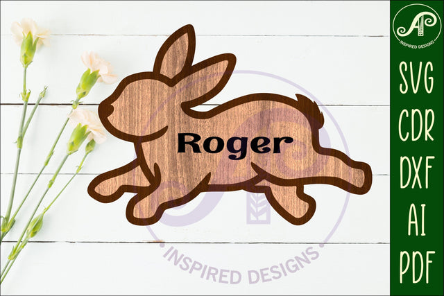 Rabbit outline two layer name wall sign SVG APInspireddesigns 