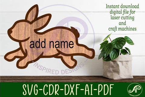 Rabbit outline two layer name wall sign SVG APInspireddesigns 