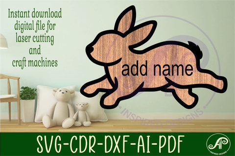 Rabbit outline two layer name wall sign SVG APInspireddesigns 