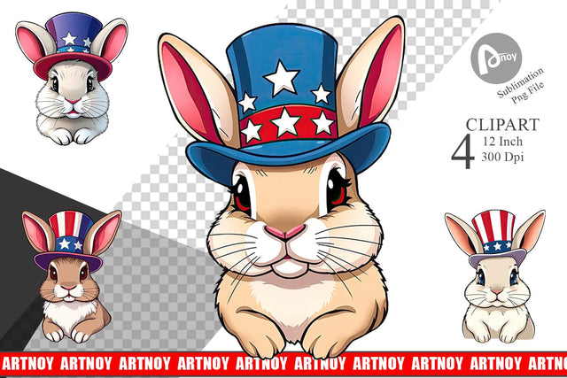 Rabbit Patriotic Clipart Sublimation artnoy 