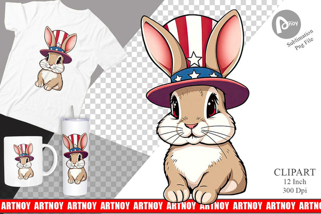 Rabbit Patriotic Clipart Sublimation artnoy 