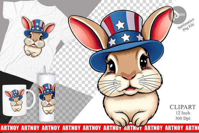 Rabbit Patriotic Clipart Sublimation artnoy 
