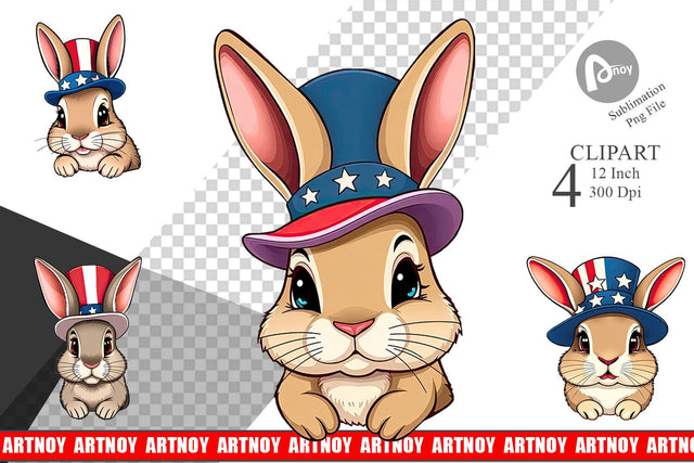 Rabbit Patriotic Clipart Sublimation artnoy 