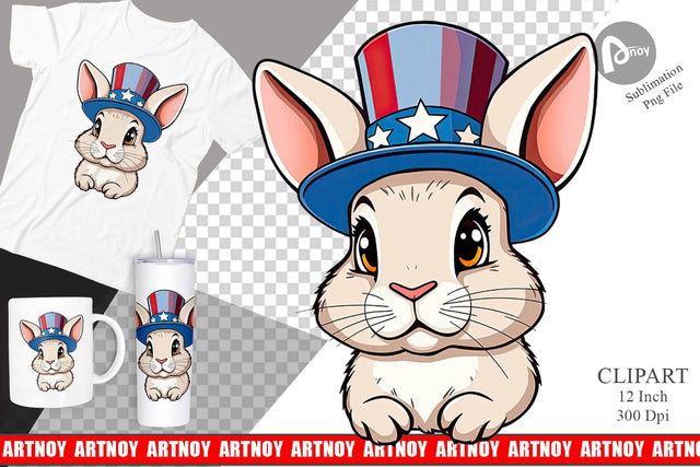 Rabbit Patriotic Clipart Sublimation artnoy 
