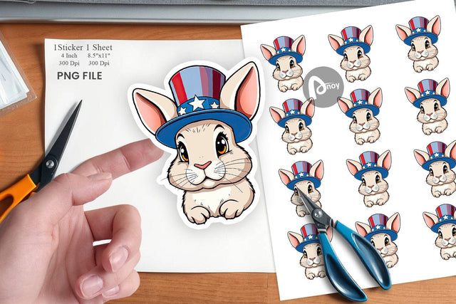 Rabbit Patriotic Sticker Sublimation artnoy 
