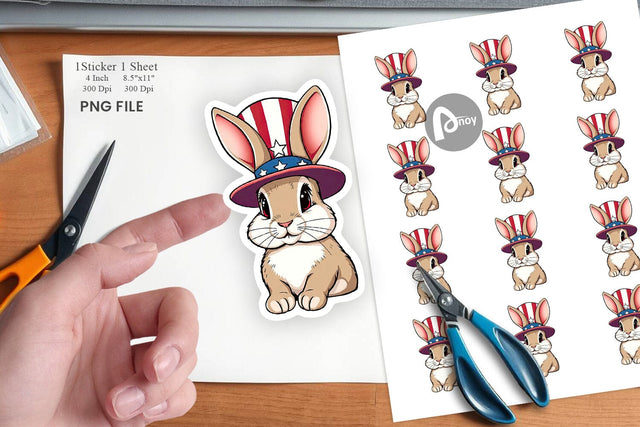 Rabbit Patriotic Sticker Sublimation artnoy 