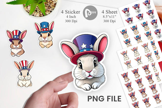 Rabbit Patriotic Sticker Sublimation artnoy 