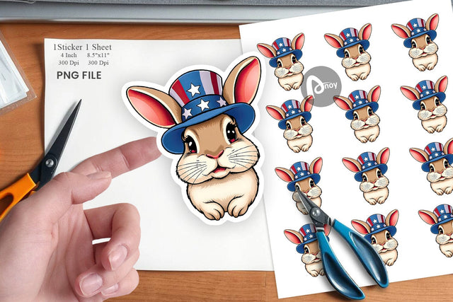 Rabbit Patriotic Sticker Sublimation artnoy 