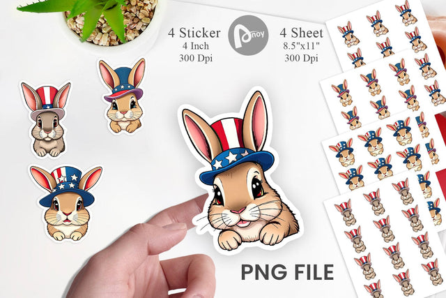Rabbit Patriotic Sticker Sublimation artnoy 