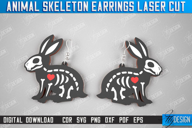 Rabbit Skeleton Earrings | Halloween Earrings | Jewelry Design | Bijoux Design | CNC Files SVG Fly Design 