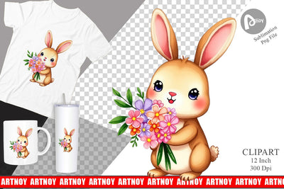 Rabbit Spring Bouquet Clipart Sublimation artnoy 