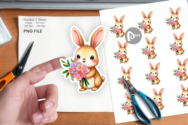 Rabbit Spring Bouquet Sticker Sublimation artnoy 