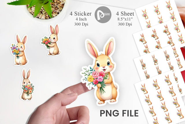 Rabbit Spring Bouquet Sticker Sublimation artnoy 