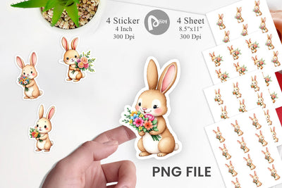 Rabbit Spring Bouquet Sticker Sublimation artnoy 