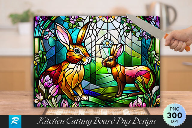Rabbit Stained Glass Cutting Board Sublimation Regulrcrative 