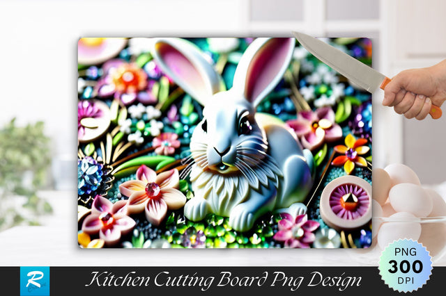 Rabbit With Flowers Cutting Board Sublimation Regulrcrative 