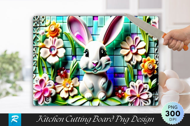 Rabbit With Flowers Cutting Board Sublimation Regulrcrative 