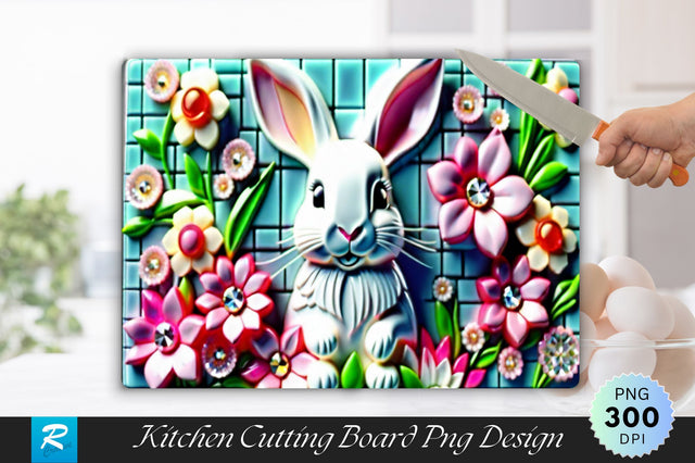 Rabbit With Flowers Cutting Board Sublimation Regulrcrative 