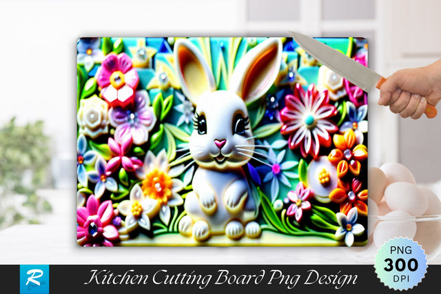 Rabbit With Flowers Cutting Board Sublimation Regulrcrative 