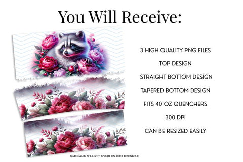 Raccoon 40oz Tumbler Wrap Sublimation Design Sublimation BijouBay 