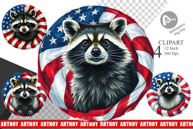 Raccoon 4th of July Clipart Sublimation artnoy 
