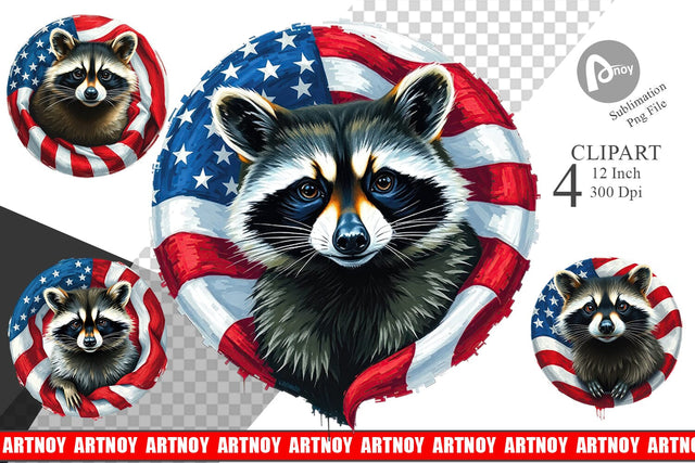 Raccoon 4th of July Clipart Sublimation artnoy 