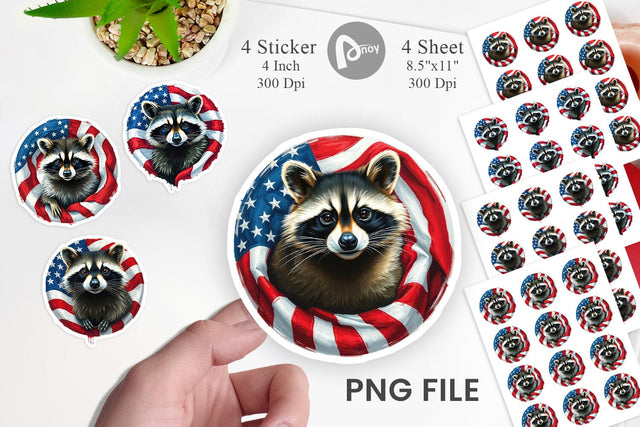 Raccoon 4th of July Sticker Sublimation artnoy 
