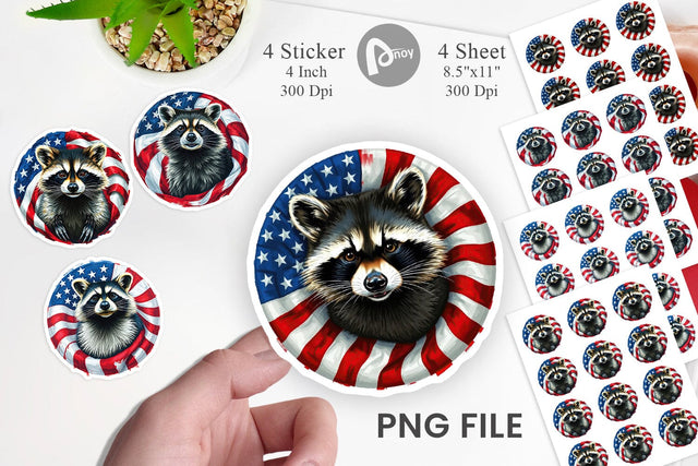 Raccoon 4th of July Sticker Sublimation artnoy 
