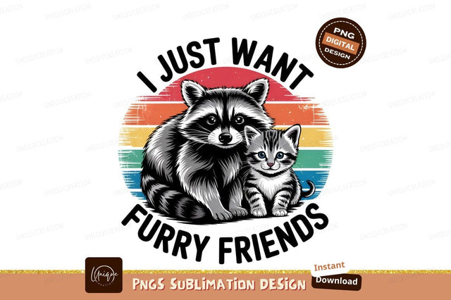 Raccoon And Kitten Furry Friends Graphic Art Sublimation Designangry 
