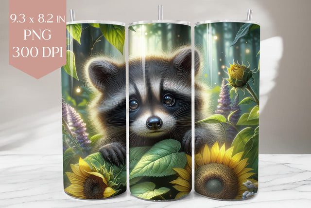 Raccoon and Sunflowers Tumbler Wrap Sublimation BijouBay 
