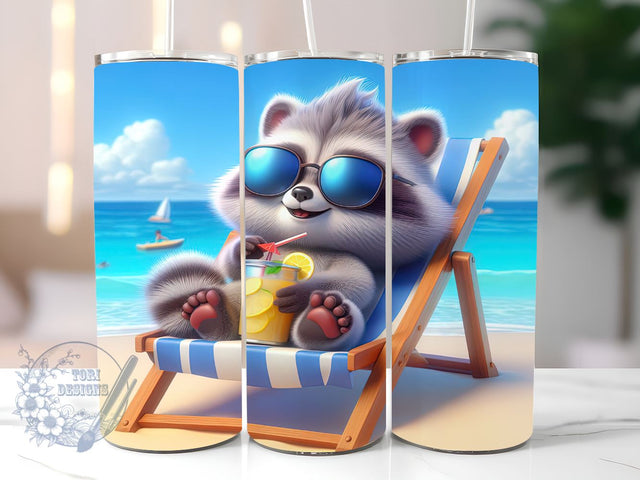 Raccoon Beach Life 20oz Skinny Tumbler, Raccoon Tumbler Png, Straight & Tapered Tumbler Wrap, Instant Digital Download Sublimation ToriDesigns 