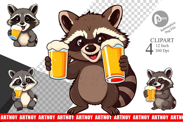 Raccoon Beer Day Clipart Sublimation artnoy 