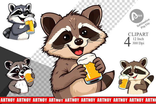 Raccoon Beer Day Clipart Sublimation artnoy 