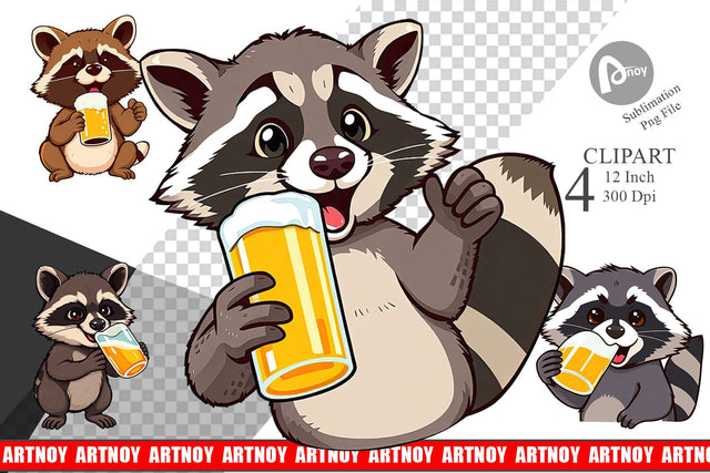 Raccoon Beer Day Clipart Sublimation artnoy 