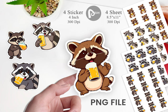 Raccoon Beer Day Sticker Sublimation artnoy 
