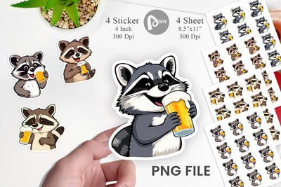 Raccoon Beer Day Sticker Sublimation artnoy 