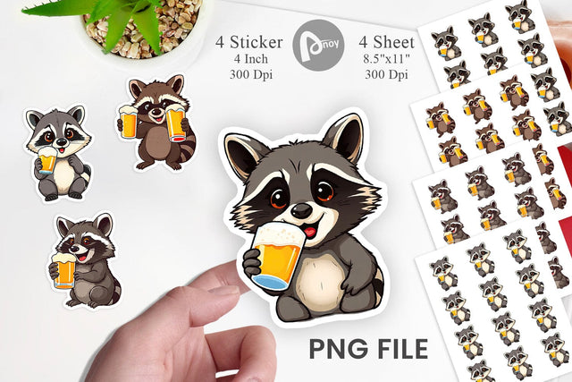 Raccoon Beer Day Sticker Sublimation artnoy 