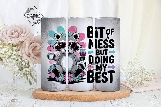 Raccoon Bit of a Mess 20oz Tumbler Wrap Sublimation sassyprint 