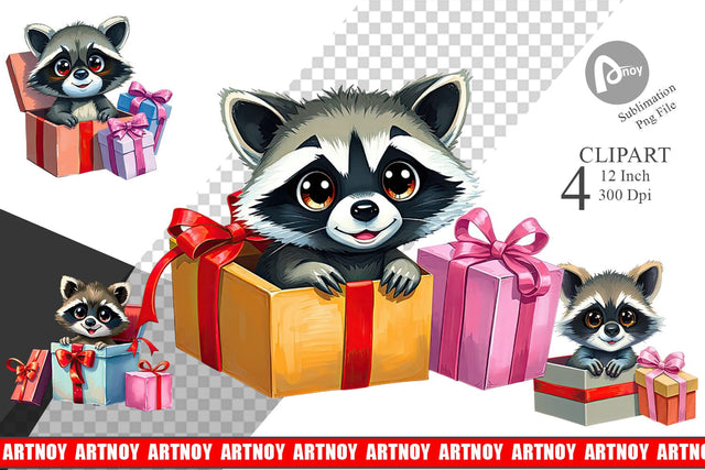 Raccoon Clipart Gift Sublimation artnoy 